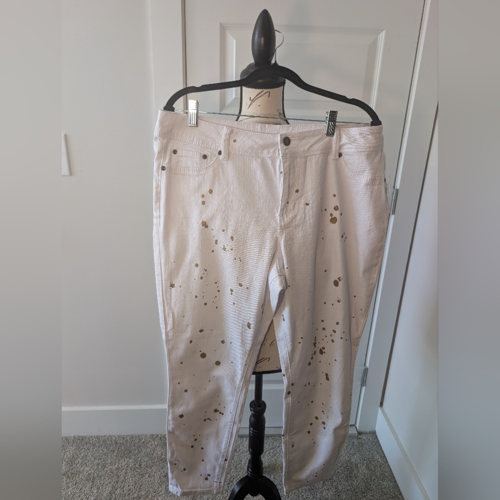 New!! Soho White Metallic Gold Splatter Jeans Size 16 - Picture 3 of 8